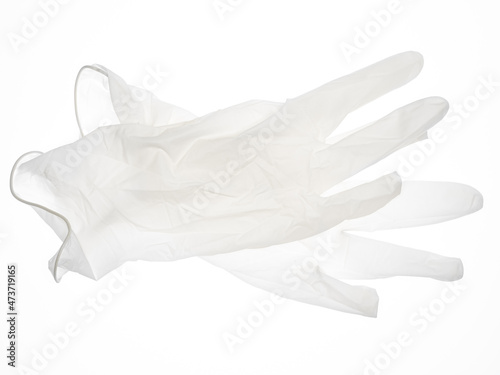 Used latex glove transparent on white background