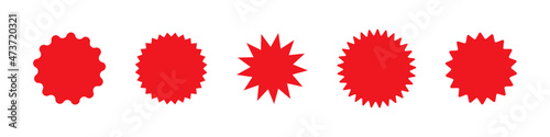 Red sale tag. Price empty label. Round red discount sign. New best deal sale star badge vector set isolated on white background.