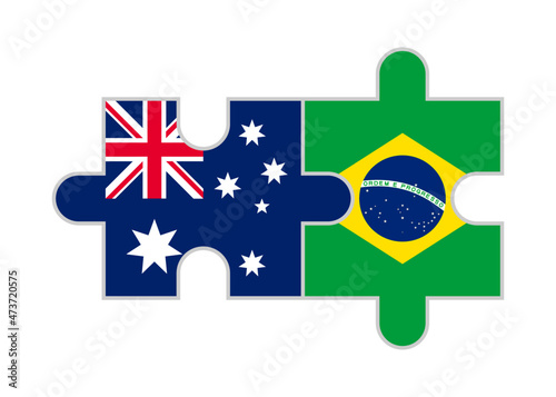 puzzle pieces of australia and brazil flags. vector illustration isolated on white background