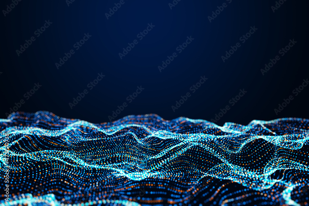 custom made wallpaper toronto digitalCreative digital polygonal wave on dark blue wallpaper with mock up place. Technology and design concept. 3D Rendering.