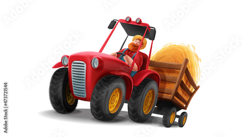 farmer drives tractor illustrated