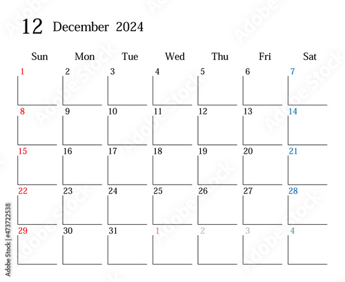 2024年12月、日本のカレンダー	