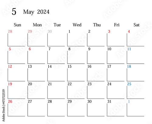 2024年5月、日本のカレンダー	