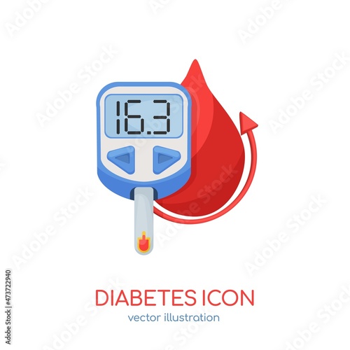 Beautiful vector diabetic icon. Glucometer cartoon sign. photo