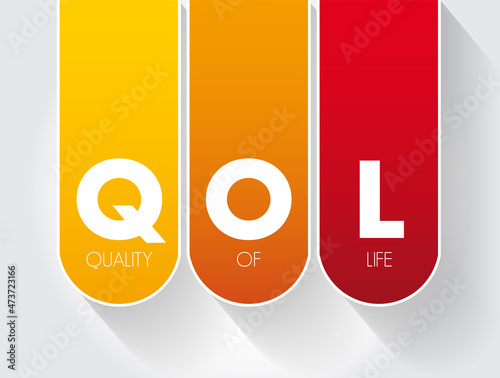QOL Quality of life - degree to which an individual is healthy, comfortable, and able to participate in or enjoy life events, acronym concept for presentations and reports