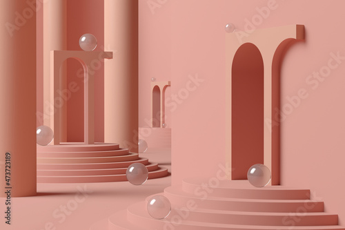 Abstract pale orange Space With Stairs and columns photo