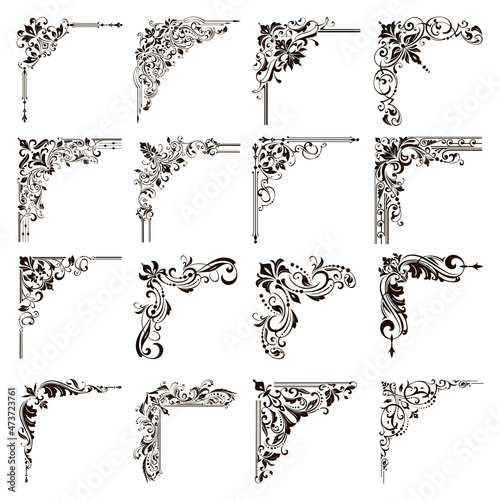 Ornamental design lace borders and corners Vector set art deco floral ornaments elements
