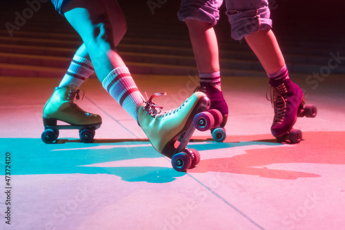 Old school roller skaters performace photo