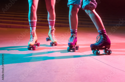 Vintage roller skaters close up photo