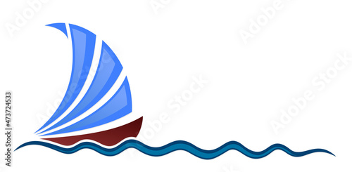 the Symbol of the blue sailing vessel in the sea.