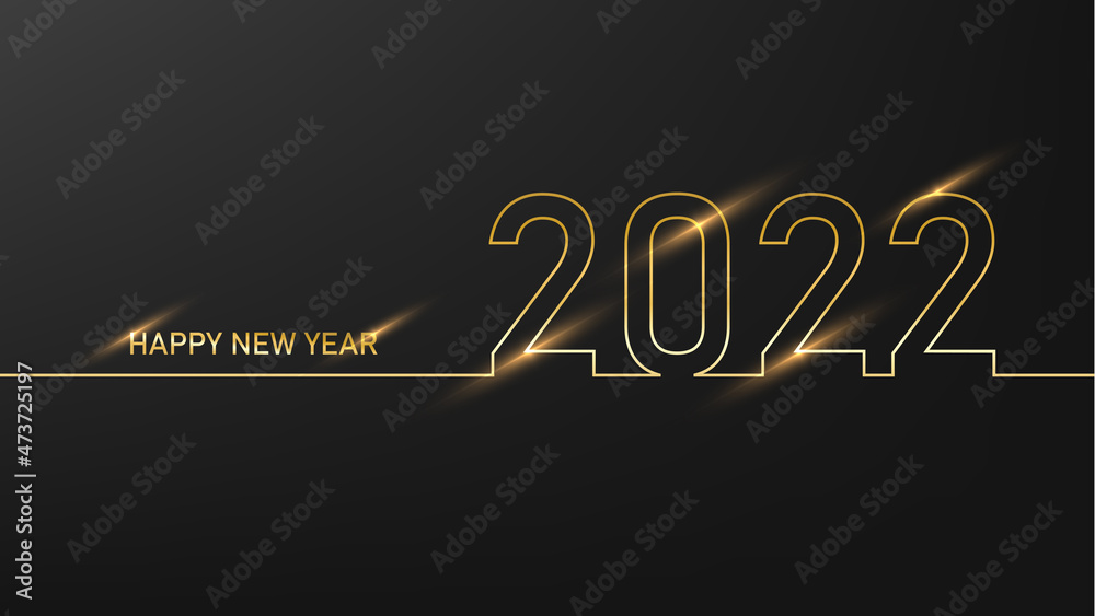 Happy New Year 2021. Golden Gold Color Card With Light Descoration Background