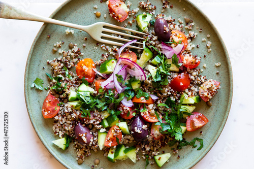 Tomato salad with quinoa and lentil photo