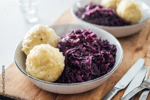 Potato dumplings with red cabbage photo