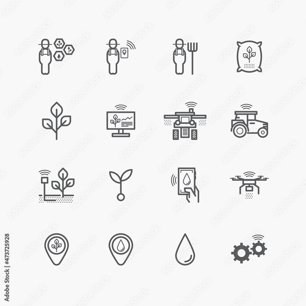 Fototapeta premium Smart farming or agriculture technology Icons Set Farmer managing technology application environment vector.
