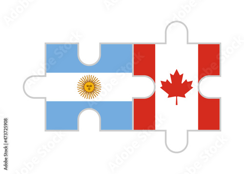 puzzle pieces of argentina and canada flags. vector illustration isolated on white background