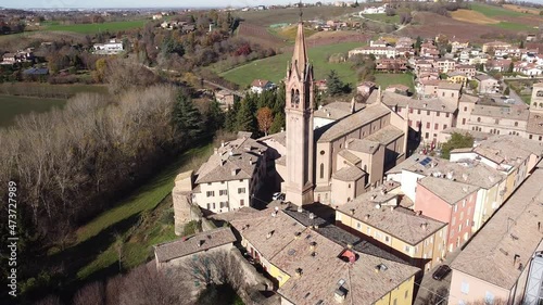 Panoramic aerial view of the medieval village of Castelvetro, Modena in Emilia Romagna. Italy
 photo