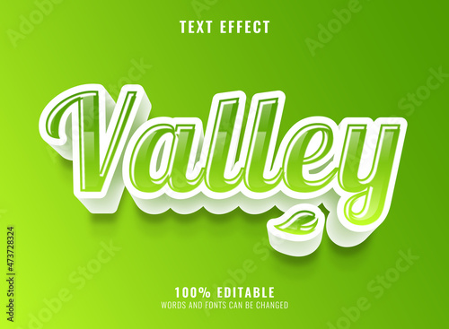 3d green elegant script valley text effect with leaves