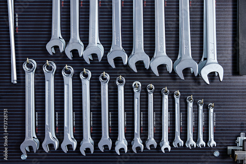 Bike shop spanner rack photo