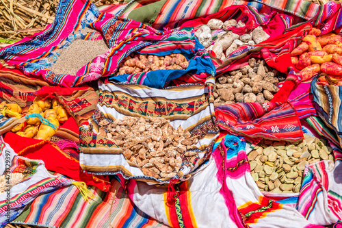 Traditional food on the floating islands of Uros on Lake Titicaca in Peru