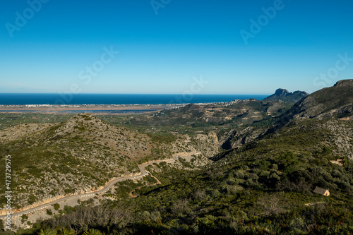 Winding mountain road between Pego village and Vall d'Ebo, Marina Alta, Costa Blanca, Alicante Province, Spain