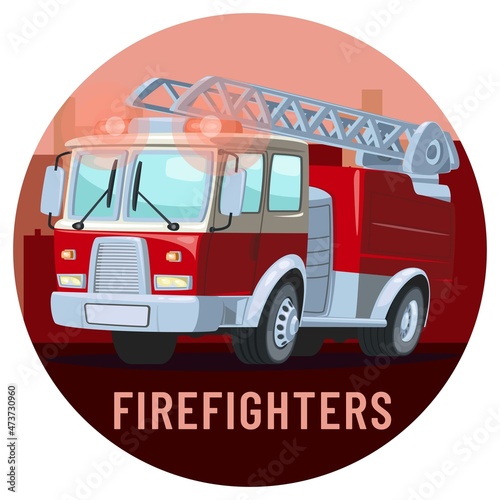 An isolated detailed image fire-engine vehicle cartoon style