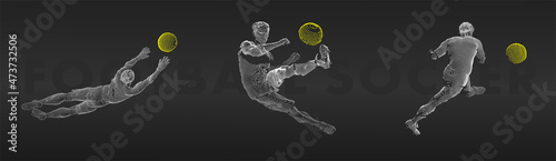 A set of football, soccer players drawing by white lines with text on dark-gray background