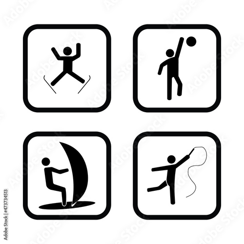 Four vector icons of winter sport squared on white isolated background