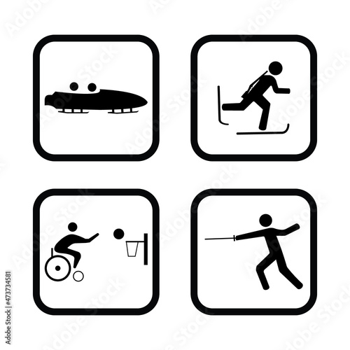 Four vector icons of winter sport squared on white isolated background