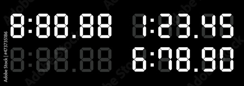 7セグメントのデジタル数字　電光掲示板、時計、タイマー、時間表示でよくみる数字
