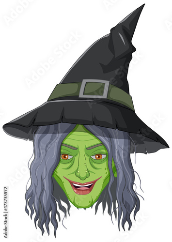 Wicked old witch face on white background