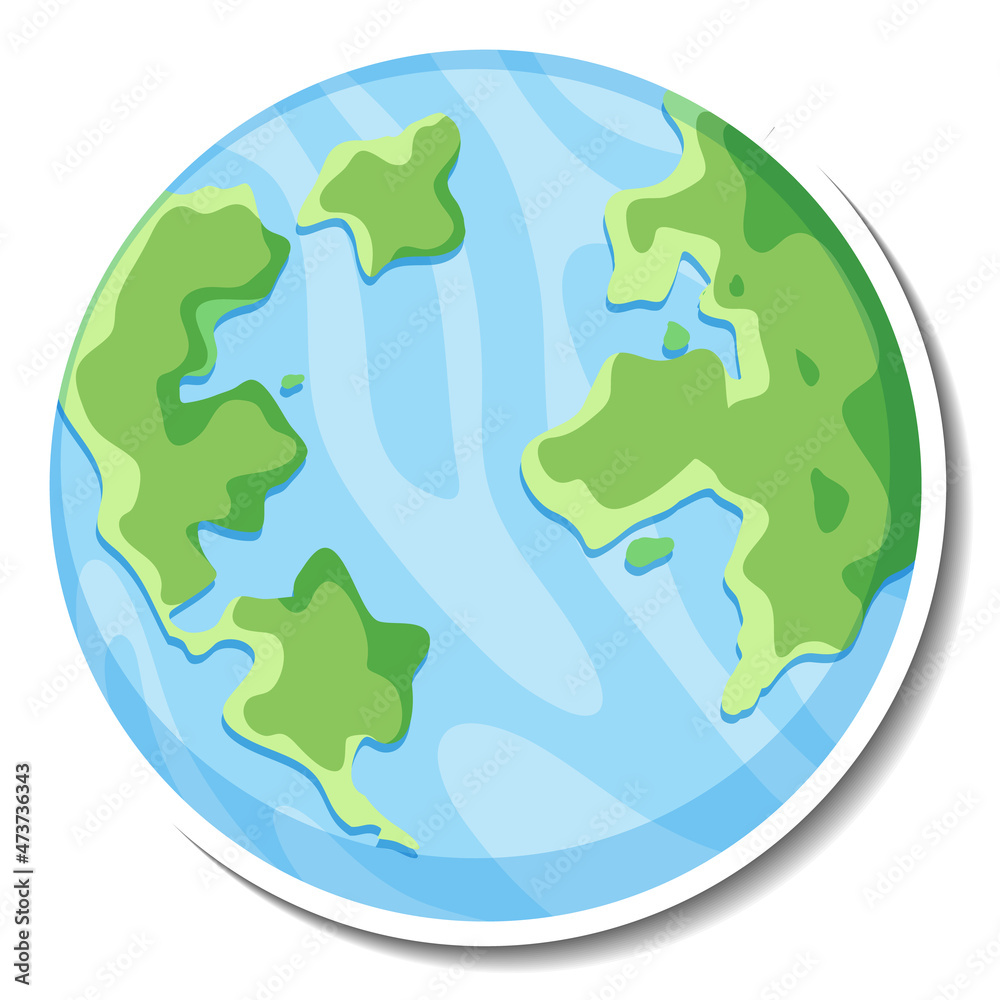 Earth globe cartoon sticker on white background Earth globe cartoon sticker on white background