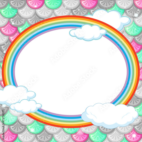 Oval frame template on rainbow fish scales background