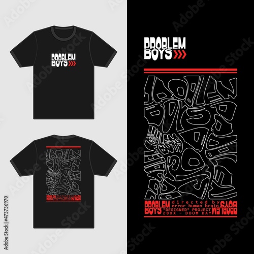 Abstract Street Wear Design Futuristic Stylish Text, Clothing Apparel Design for Screen Printing Manufacture, Black Tshirt Design Template Illustration