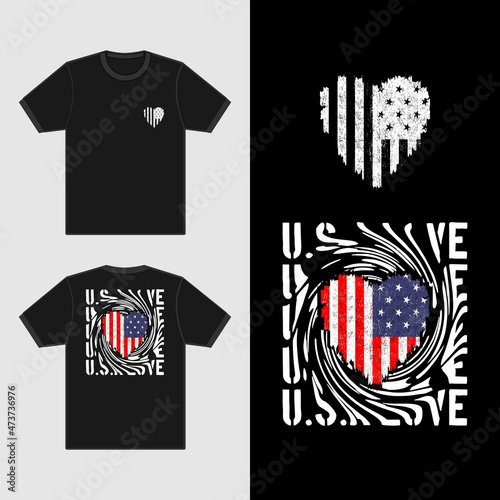 Love USA Flag Grunge T shirt Design Vector, American Love Shape Street Wear Futuristic Stylish Text Template, Clothing Apparel Design for Screen Printing Manufacture