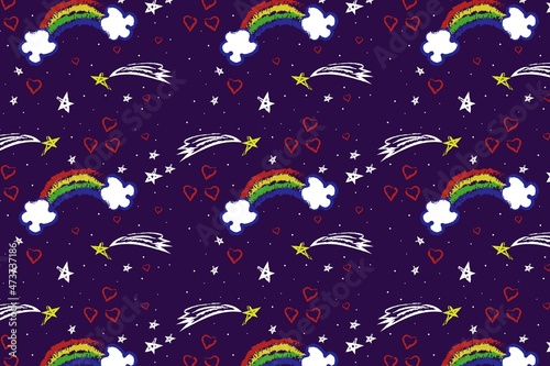 Rainbow pattern with stars and hearts  vector illustration