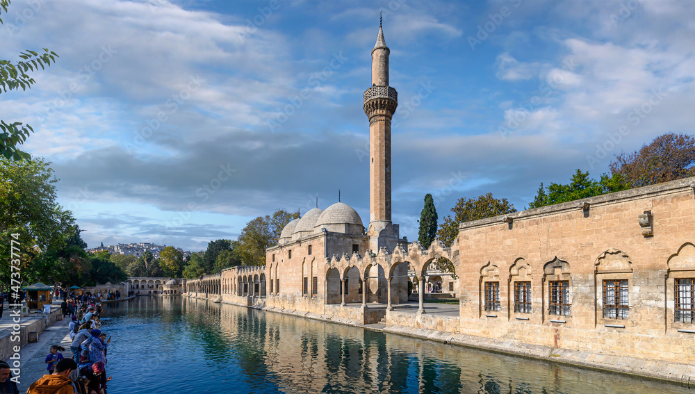 Sanliurfa, Turkey. Balikligol (The Fish Lake). The Pool of Abraham or Pool of Sacred Fish. Panoramic view	
