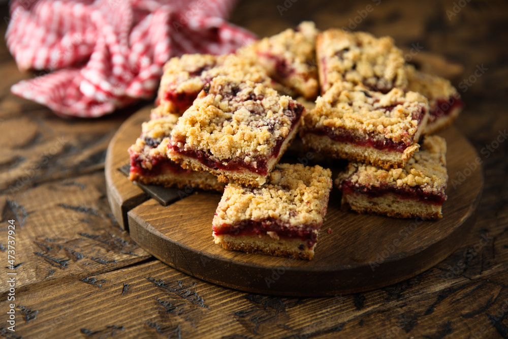 Traditional homemade berry squares with streusel Traditional homemade berry squares with streusel