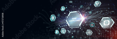 Edge computing modern IT technology on virtual screen. Business, technology, internet and networking concept. 3d illustration