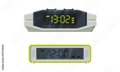 Digital Clock with Clockwork Mechanism Displaying Time Vector Set