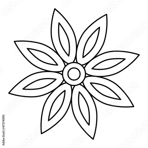 Fototapeta Naklejka Na Ścianę i Meble -  Star anise. Sketch. Badian. Vector illustration. Coloring book for children. Spices for drinks and pastries. Magnolia fruit. Outline on an isolated background. Doodle style. Idea for web design