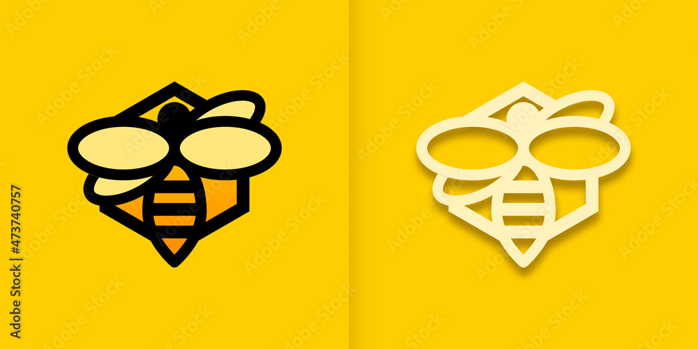 Vector bee line and color bee logo. Bee concepts logo vector graphic ...