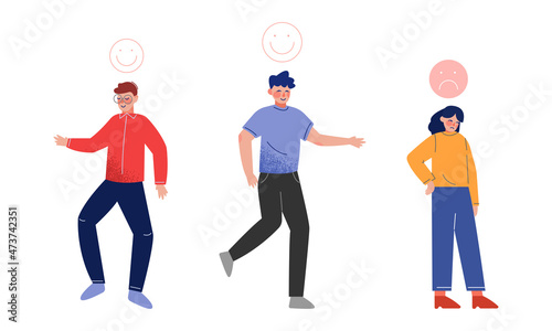 Emotional Teen Boy and Girl Character Feeling Happy and Frustrated Vector Set