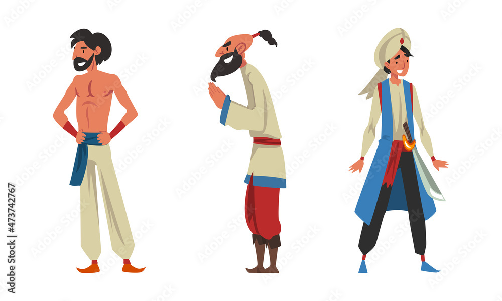 Young Man Sultan in Turban from Arabian Fairy Tale Character Vector Set