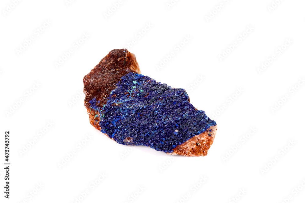 Macro mineral stone Malachite and Azurite against white background Macro mineral stone Malachite and Azurite against white background