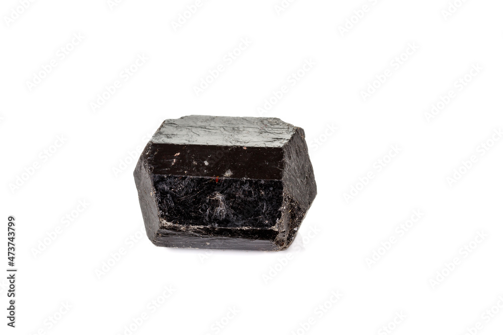 Fototapeta premium macro mineral stone schorl, black tourmaline on white background