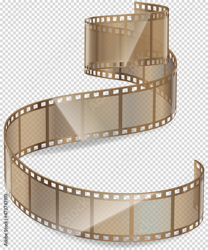 Cinema movie and photography 35 mm film strip template, vector flat element in vintage style. Cinema strip isolated icon with recorded film on tape, cinematography retro photo roll with frames