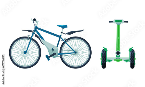 Bicycle and Gyroscooter as Eco City Transport and Urban Vehicle Vector Set