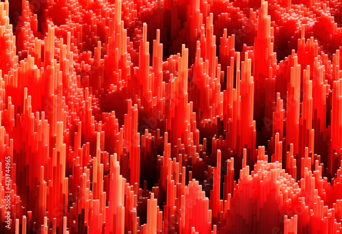 3D landscape. Red abstract data visualization concept. photo