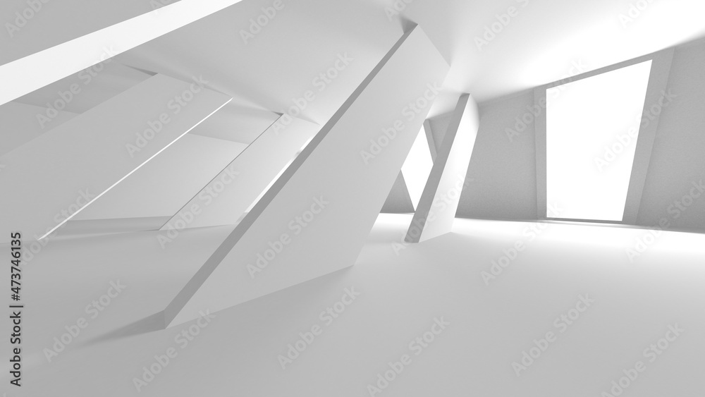 Fototapeta premium Illuminated corridor interior design. Empty Room Interior Background