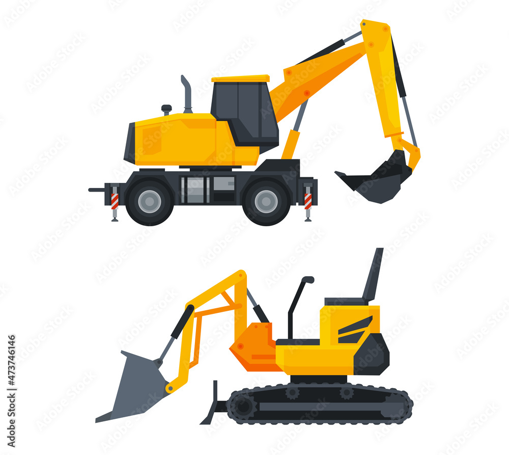Heavy Equipment or Machinery for Construction Task and Earthwork Operation Vector Set Heavy Equipment or Machinery for Construction Task and Earthwork Operation Vector Set